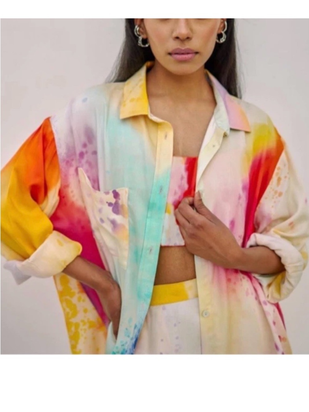 Sani Holi 2 Piece Set Button Up Shirt Shorts Lounge Resort Cover Up Pool Size XL